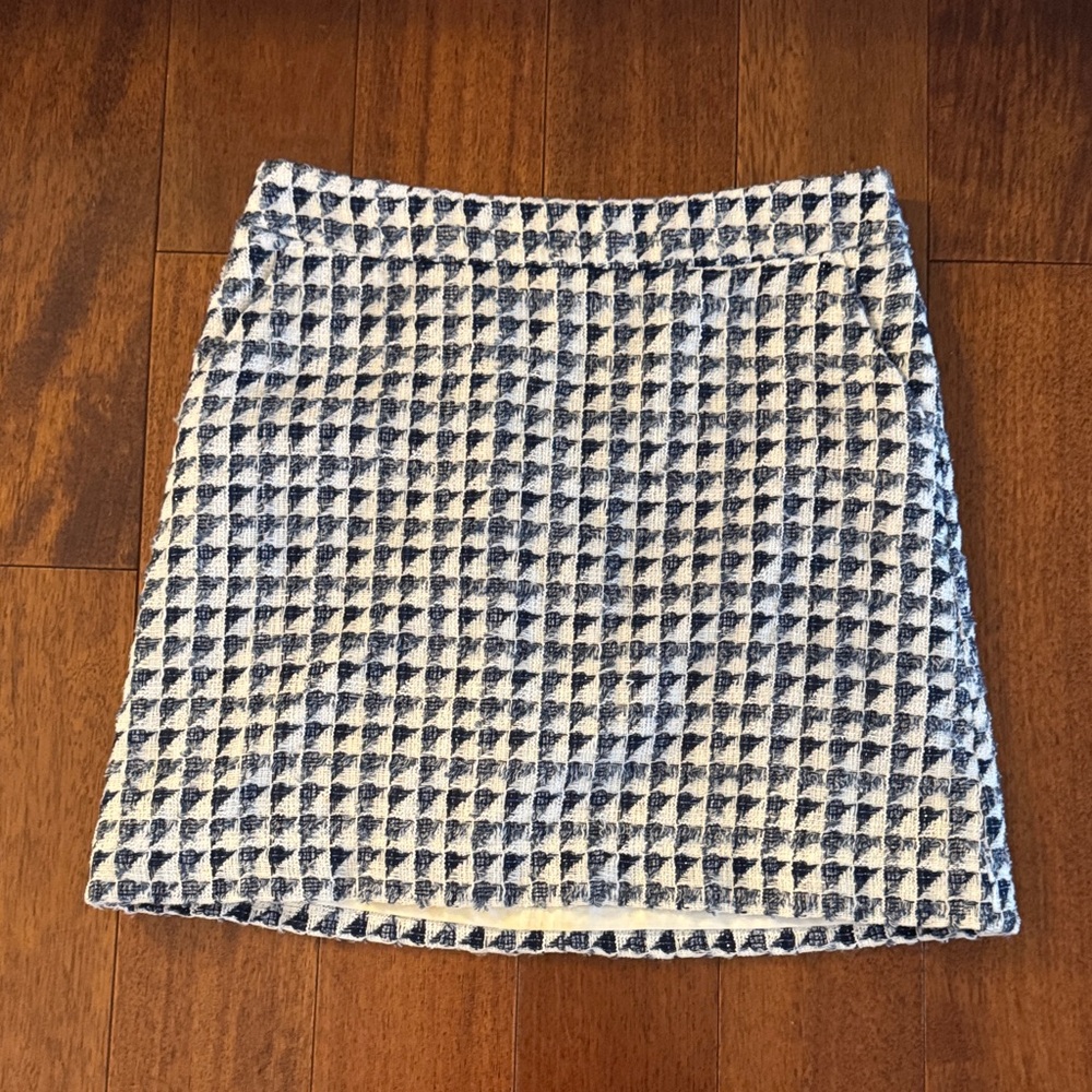 LOFT Navy and White Tweed Mini Skirt